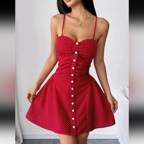 Women's Spring/Summer Black Polka Dot Print Single Row Decorative Button - Picture 4 of 4